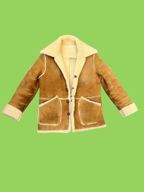 Vintage 1970s Patchwork Suede Sherpa Jacket Small Medium Unisex Men Women